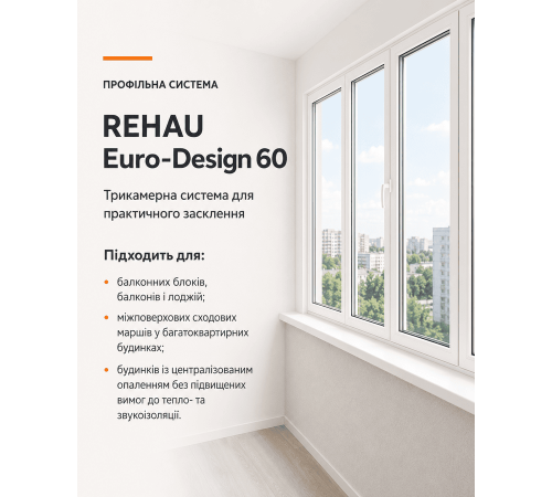 Металопластикове вікно REHAU EURO 60 глухе 1000 x 1000 мм