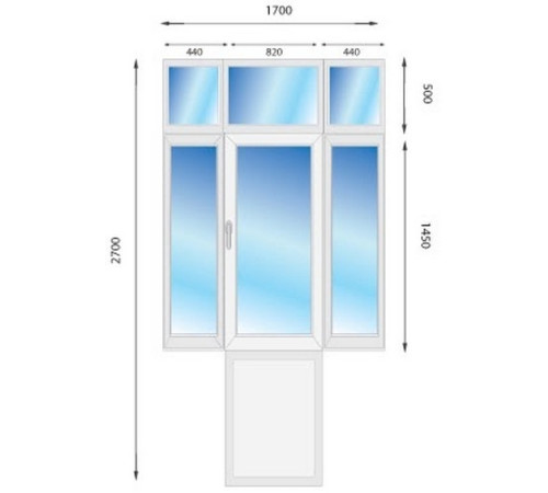 Металопластикові двері Steko S500 з фрамугою 1700 x 2700