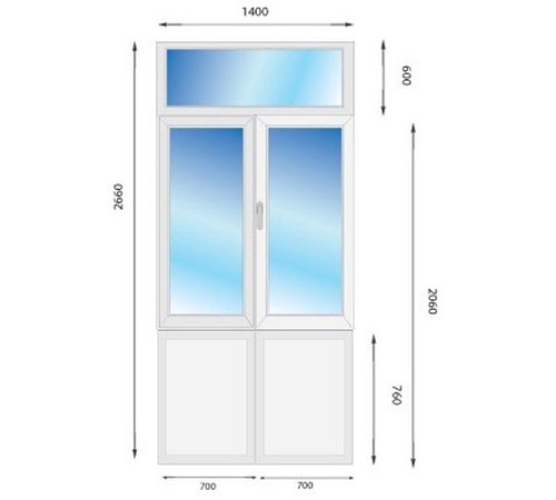 Металопластикові двері VEKA Softline з фрамугою 1400 x 2600