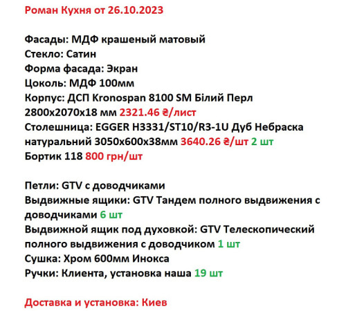 Мебель Вариант Кухни №1 01.11.2023