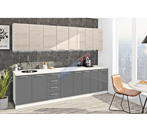 Готова кухня Комфорт Еко 2,9 м пряма Графіт, Дуб відбілений