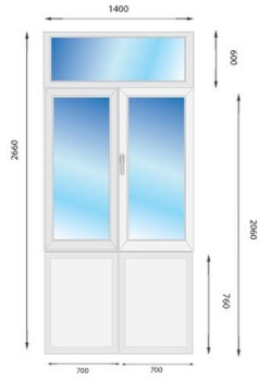 Металопластикові двері WDS 6S з фрамугою 1400 x 2600