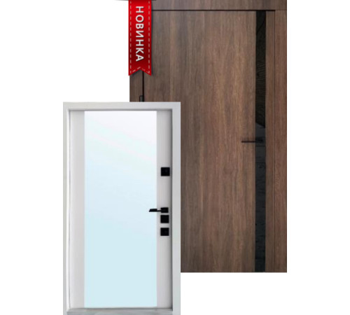 Вхідні Двері Авангард Галант-Ак дуб табак біла емаль+дзеркало "Qdoors"