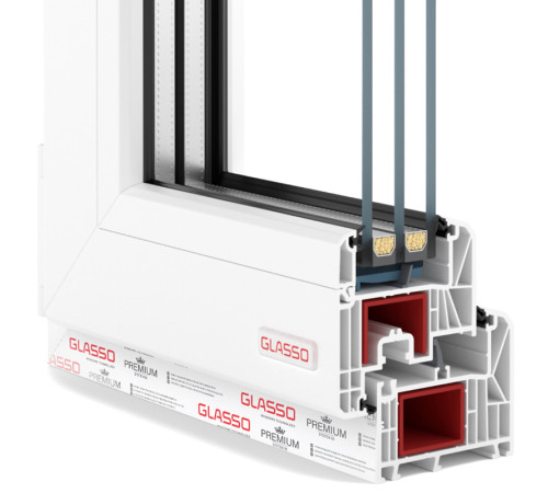 Металлопластиковые двери Glasso 85 полуторные с поворотно-откидной створкой 1200 x 2100 мм