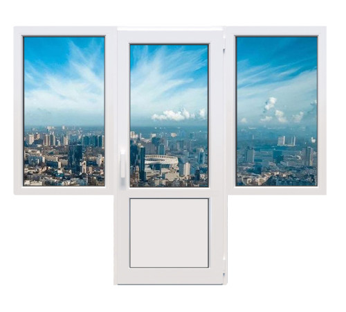 Балконний блок Veka Softline 82 з двома вікнами і поворотно-відкидними дверима 2300 x 2100 мм