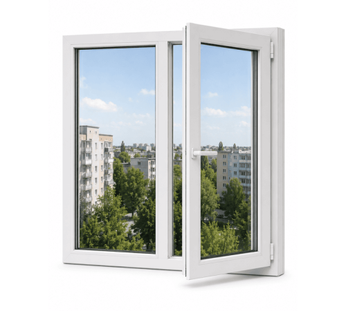 Металлопластиковое окно Viknaland B70-3K двустворчатое с поворотно-откидной створкой 1200 x 1400 мм