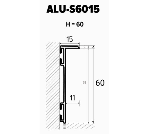 Плінтус алюмініевий прихованого монтажу 60х15х2700 мм ALU-S6015 + МДФ вставка RAL Kluchuk